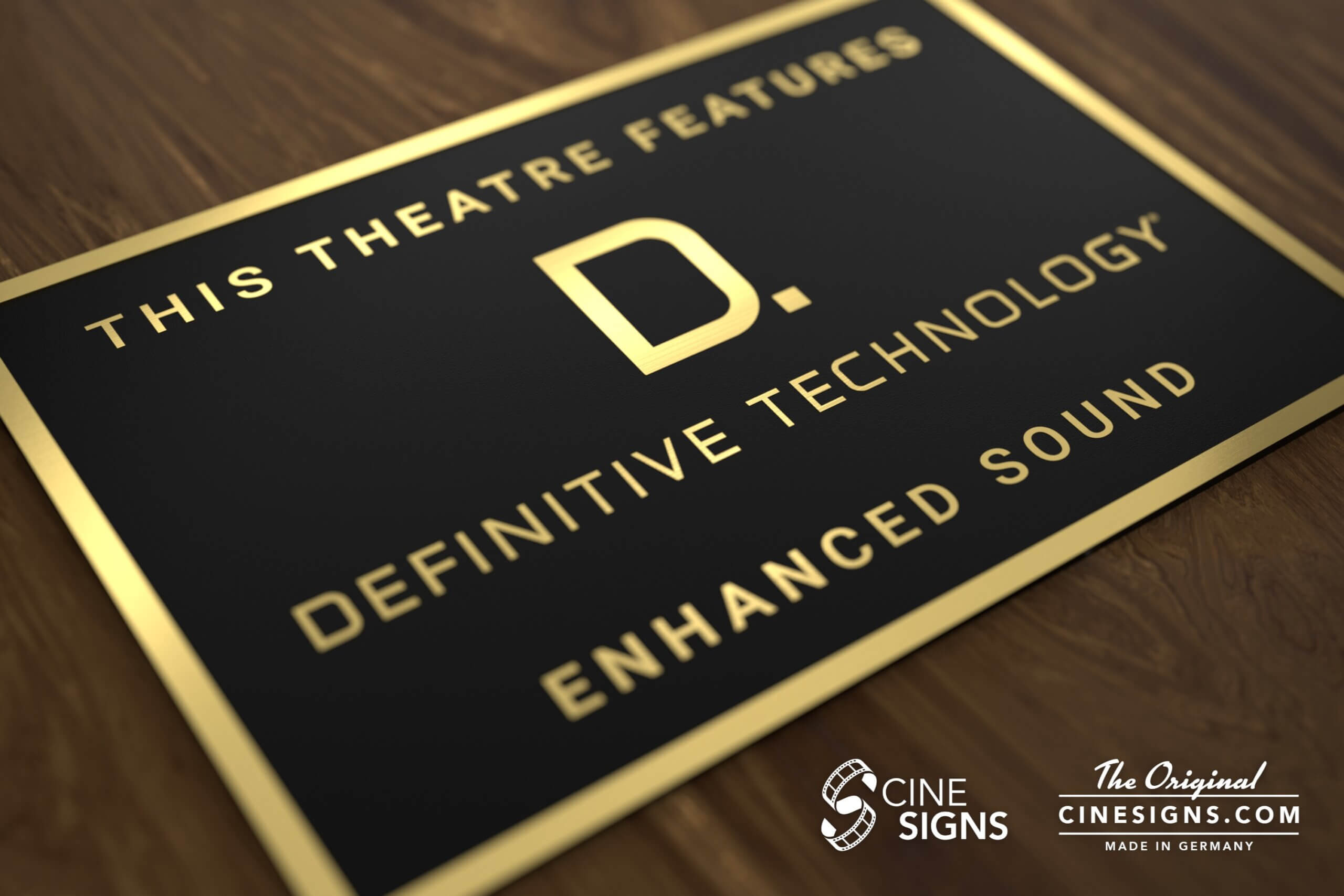 Definitive Technology Sign by CineSigns — angled view from the left