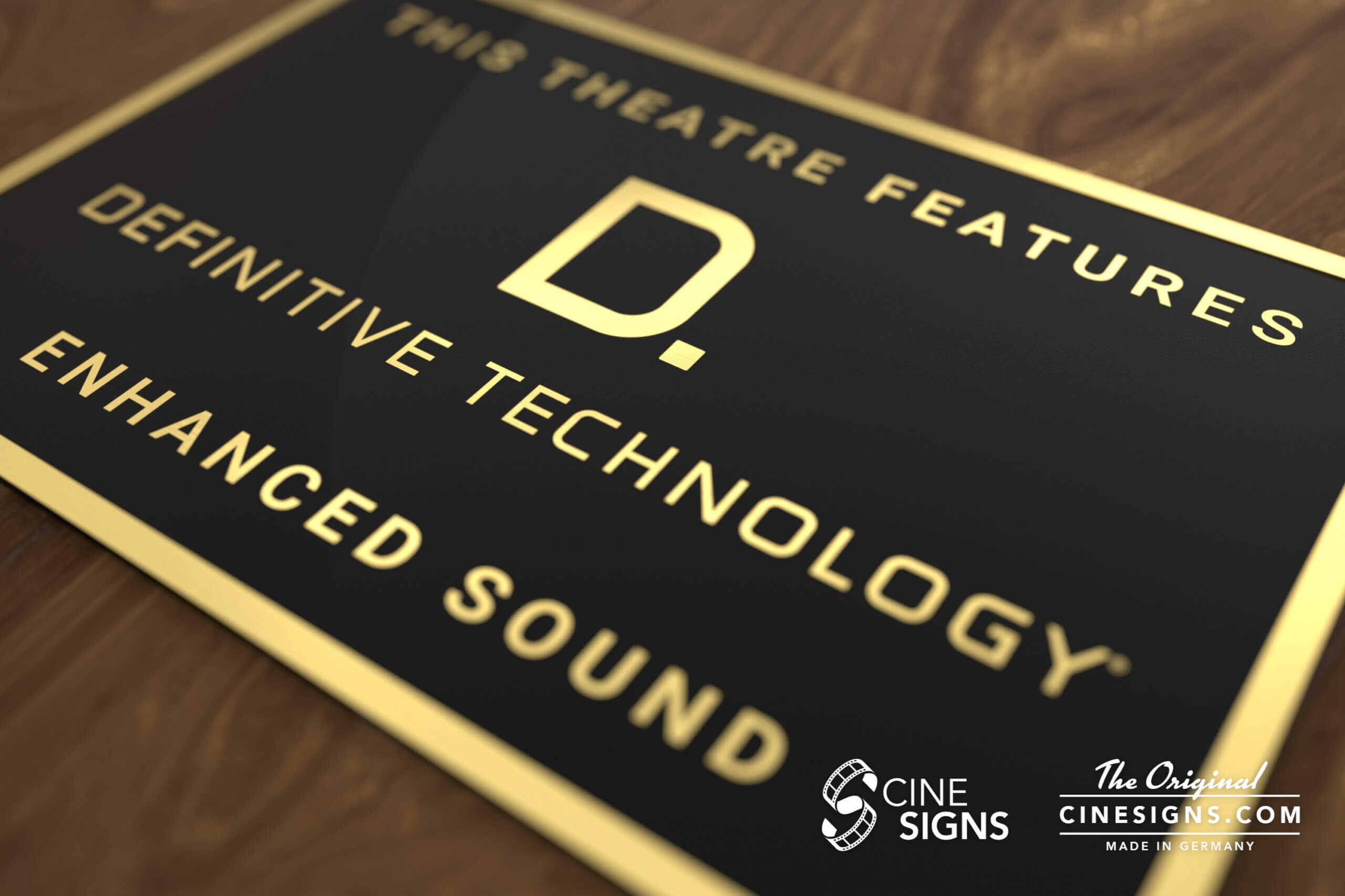 Definitive Technology Sign by CineSigns — angled view from the right