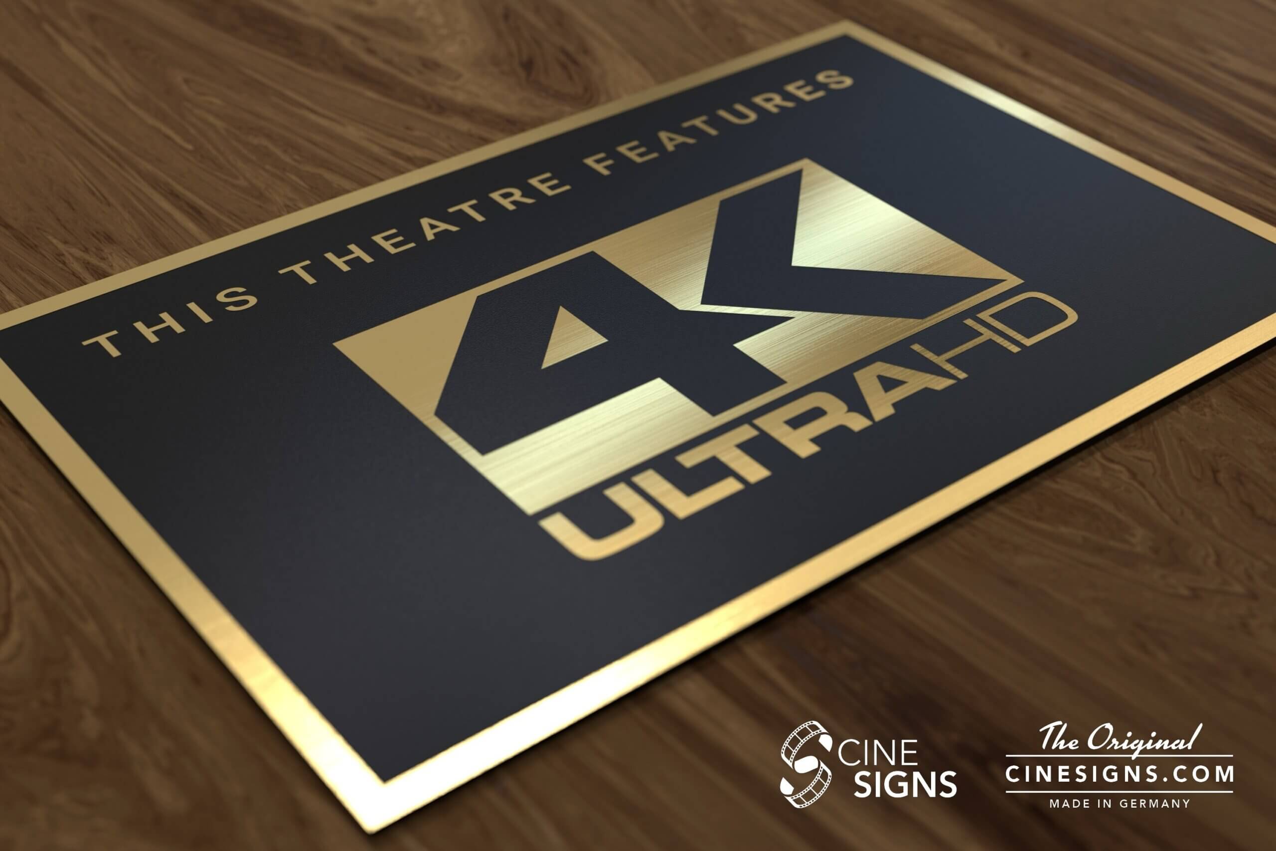 4K Ultra HD Sign by CineSigns — angled view from the left