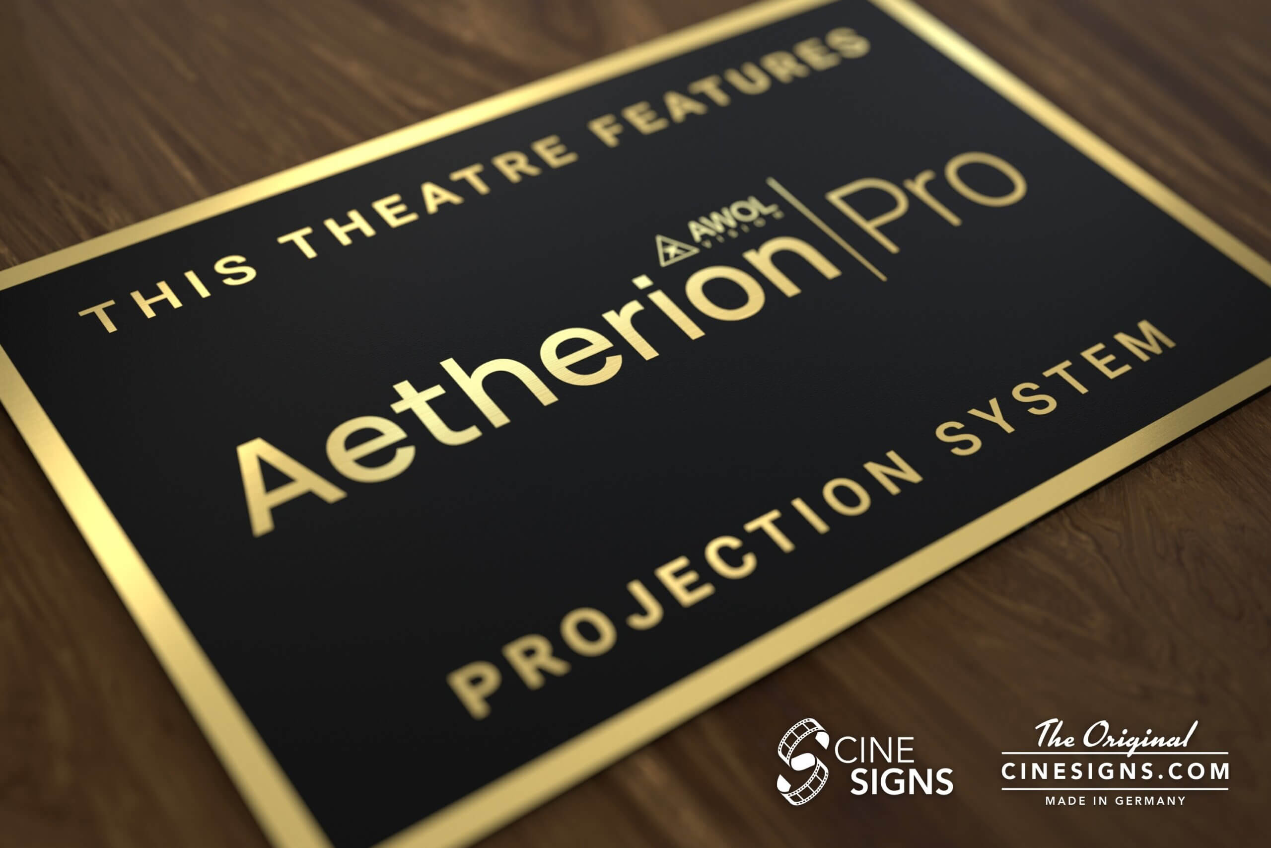 Aetherion Pro Sign by CineSigns — angled view from the left