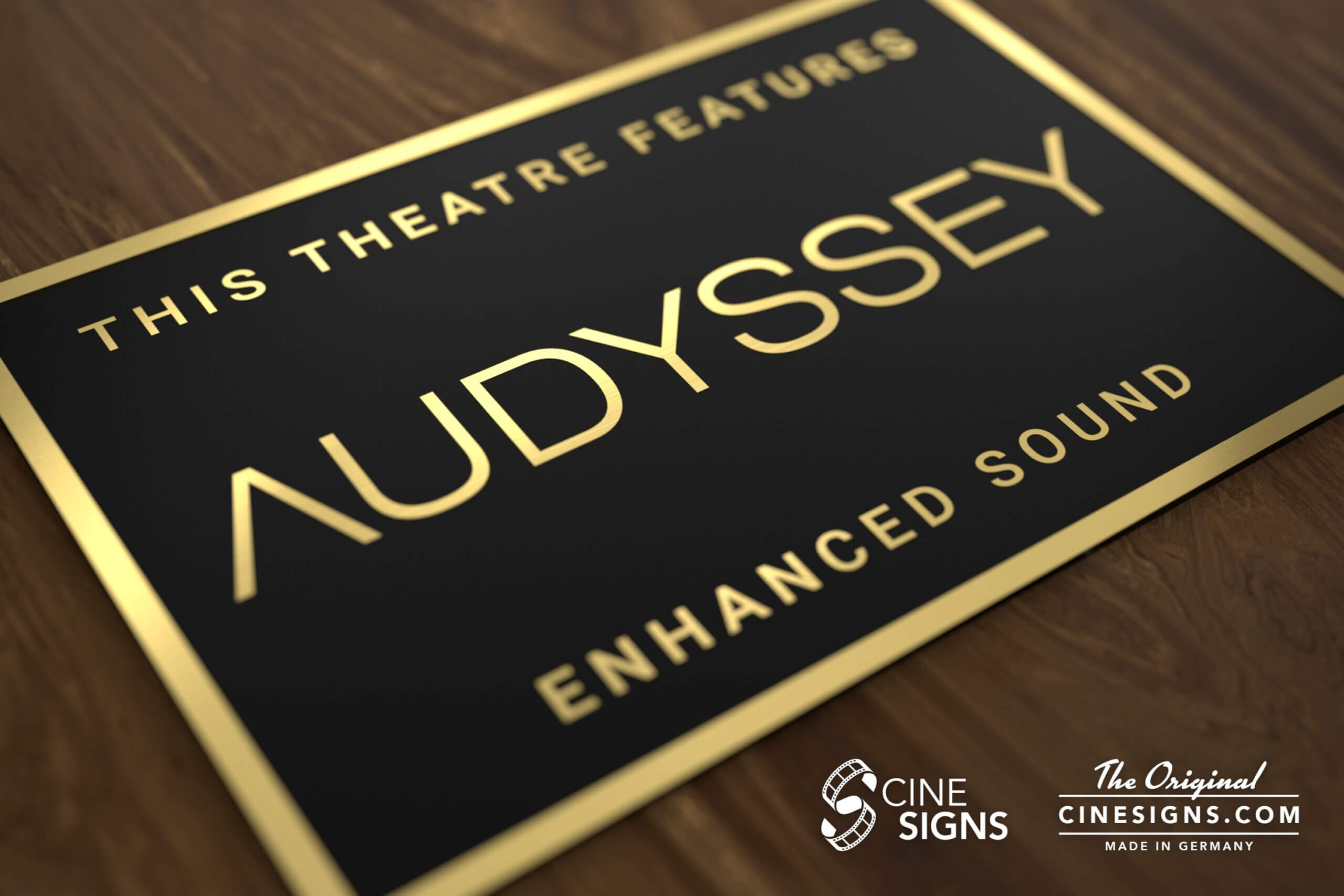 Audyssey Sign by CineSigns — angled view from the left
