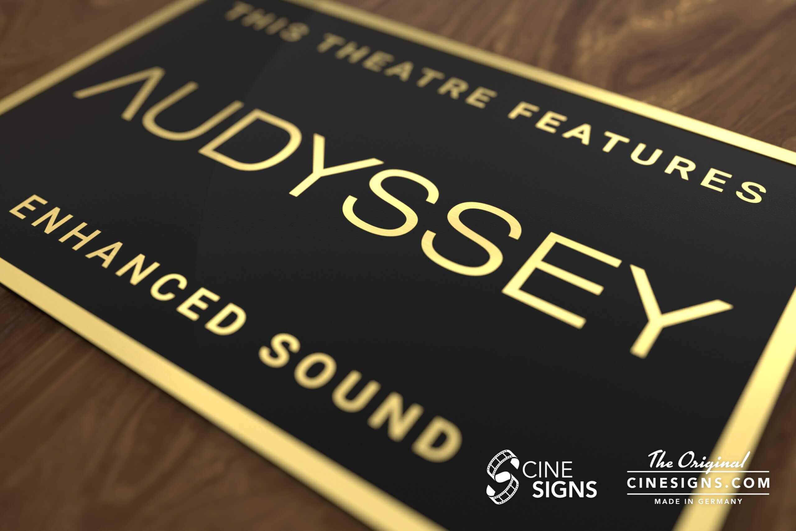 Audyssey Sign by CineSigns — angled view from the right