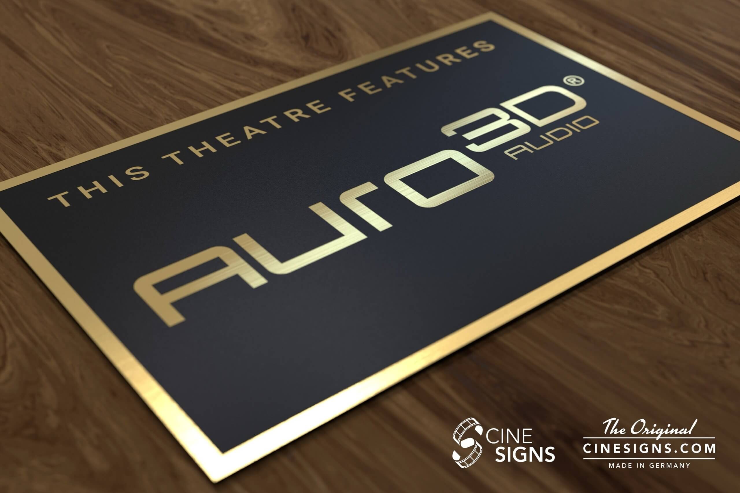 Auro 3D Sign by CineSigns — angled view from the left