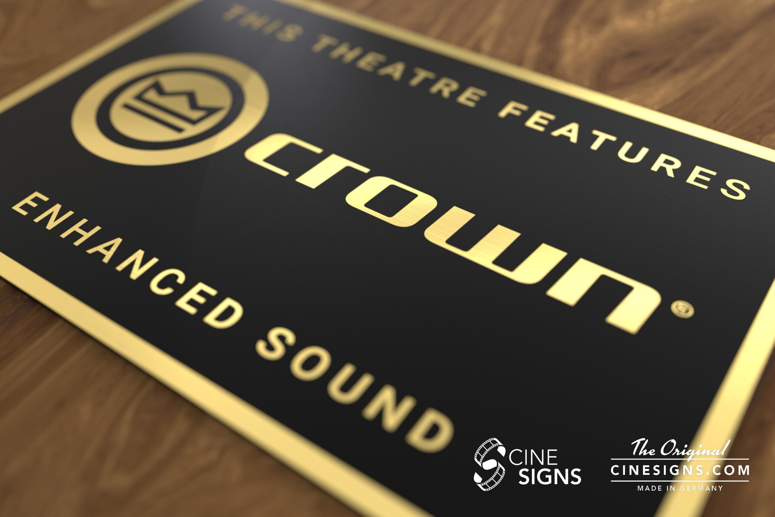Crown Sign by CineSigns — angled view from the right