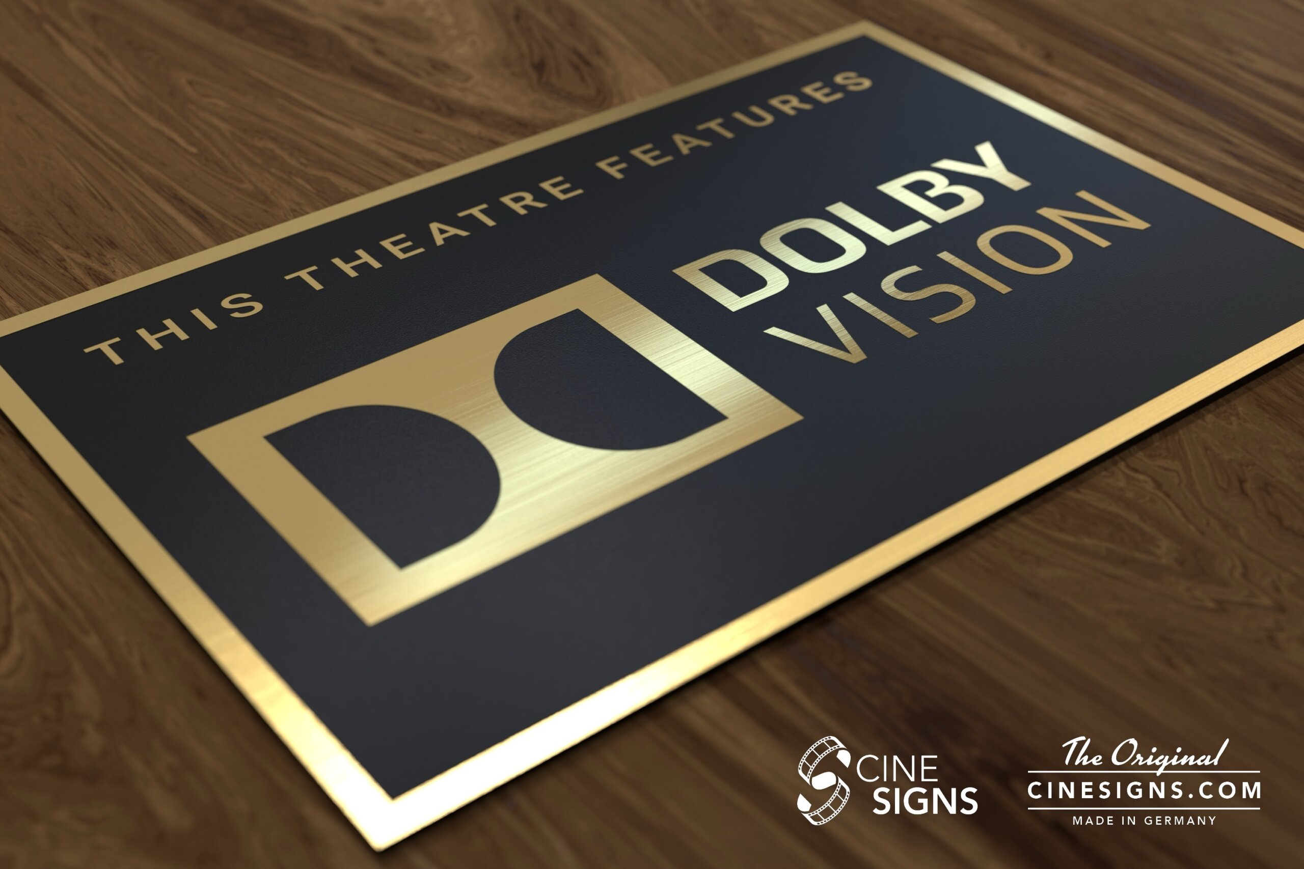 Dolby Vision Legacy Sign by CineSigns — angled view from the left