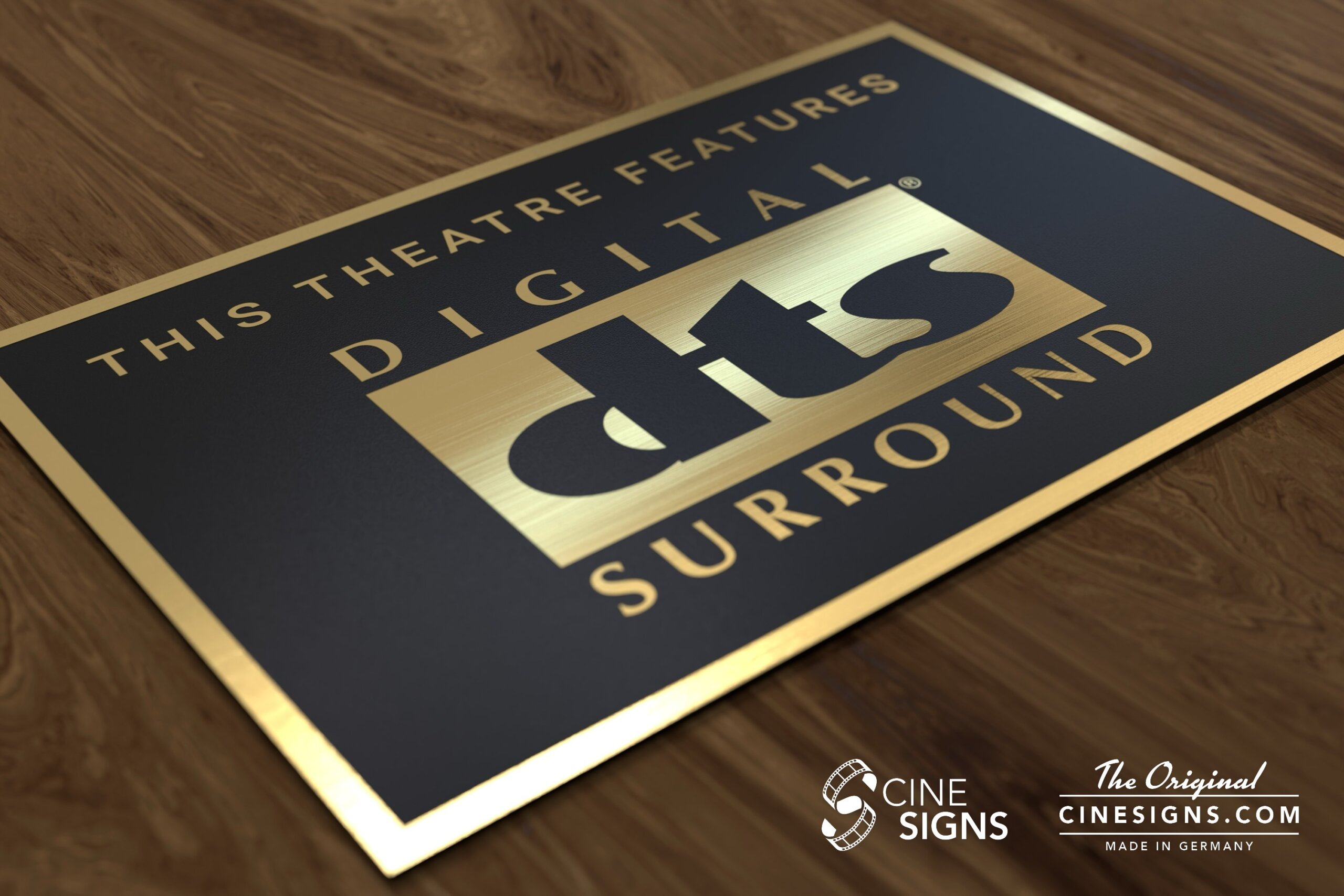 DTS Surround Sign by CineSigns — angled view from the left