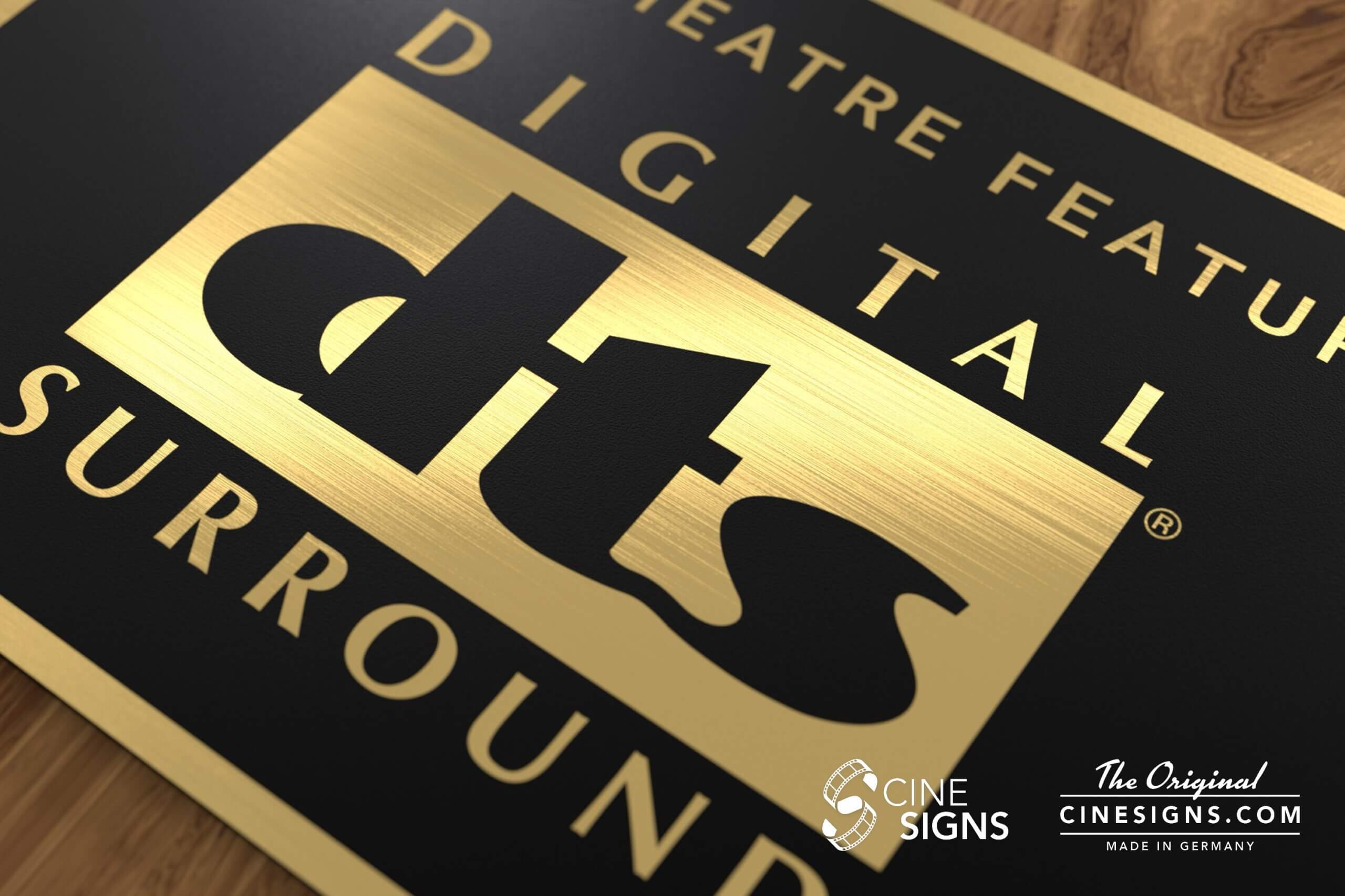 DTS Surround Sign by CineSigns — angled view from the right