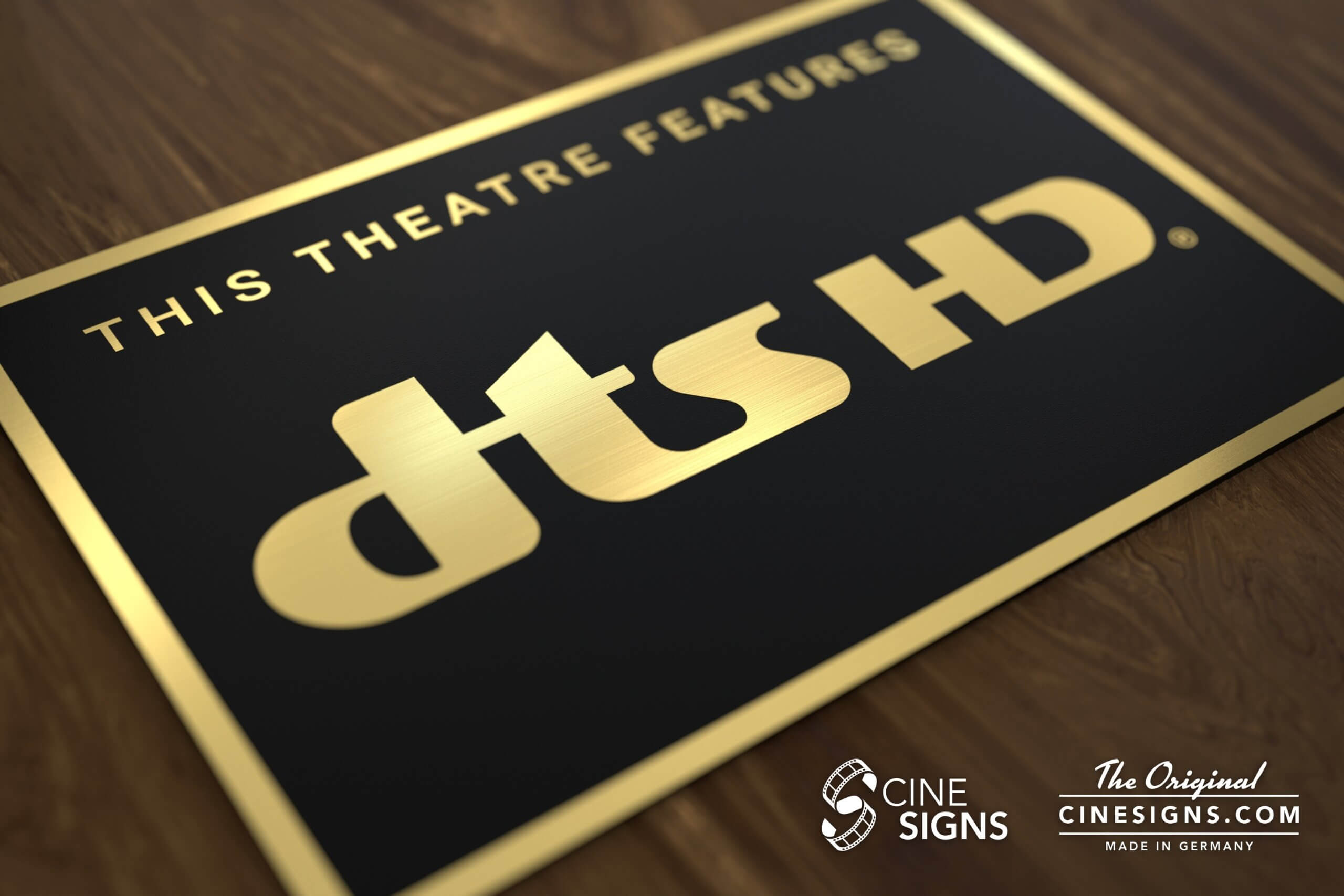 DTS HD Sign by CineSigns — angled view from the left