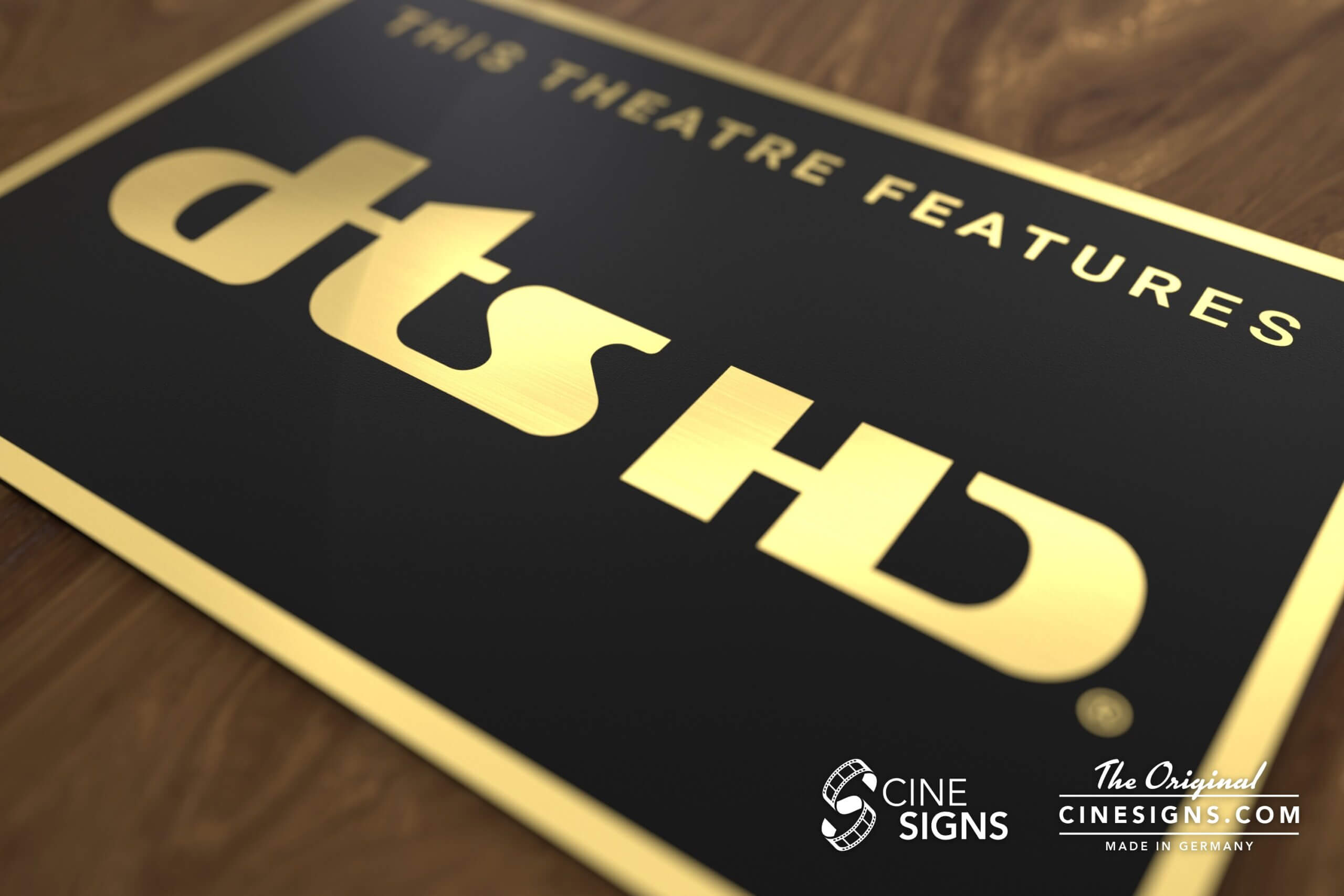 DTS HD Sign by CineSigns — angled view from the right