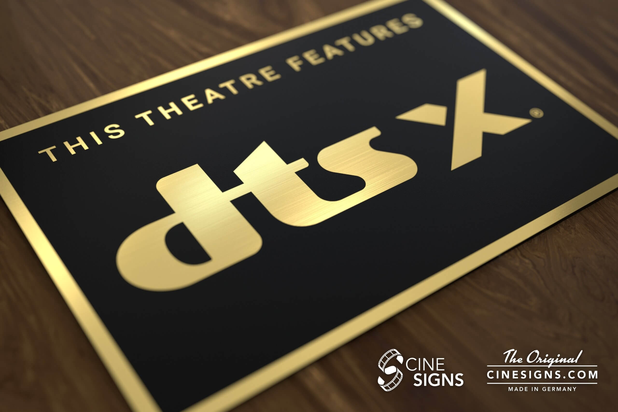 DTS-X Sign by CineSigns — angled view from the left