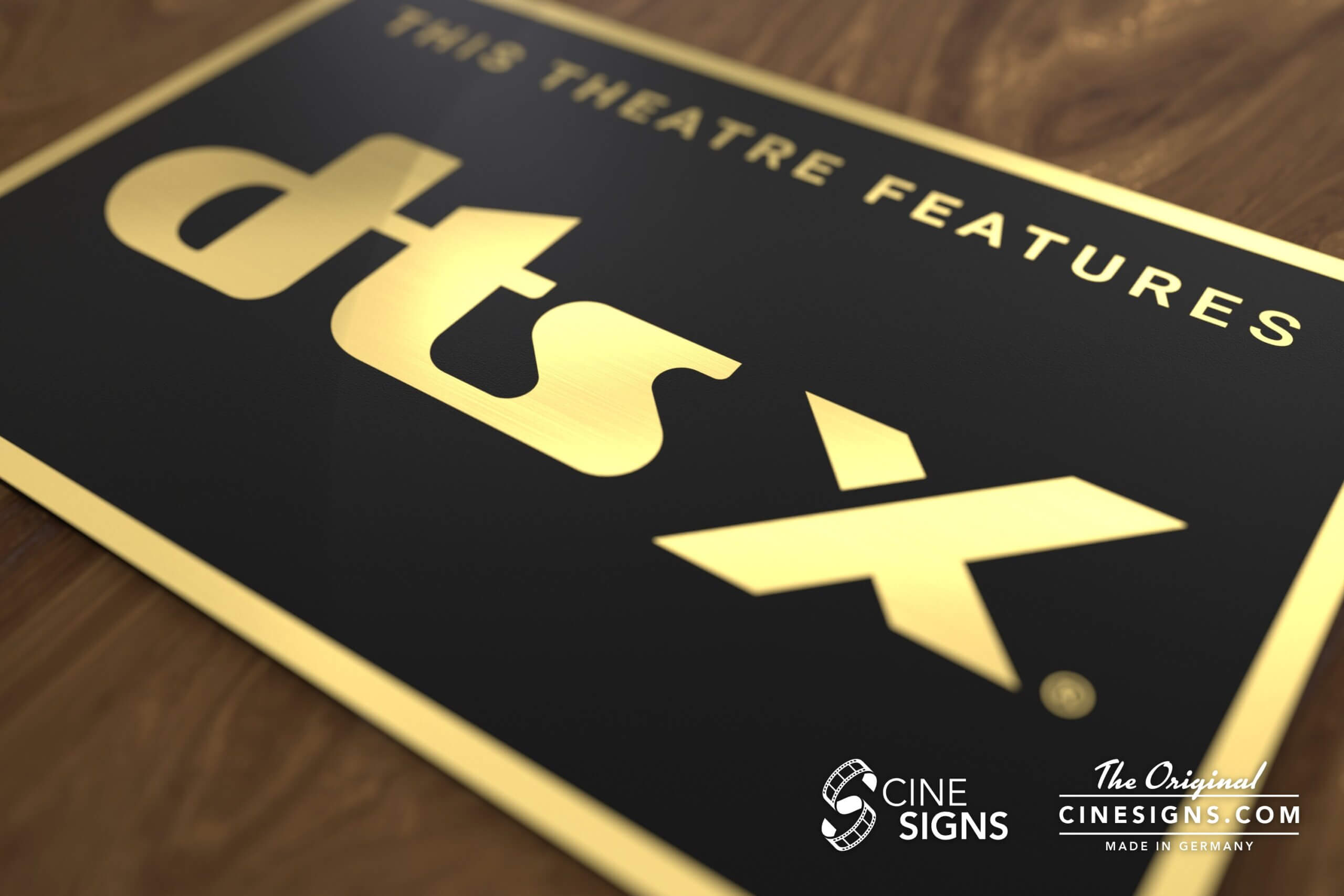 DTS-X Sign by CineSigns — angled view from the right