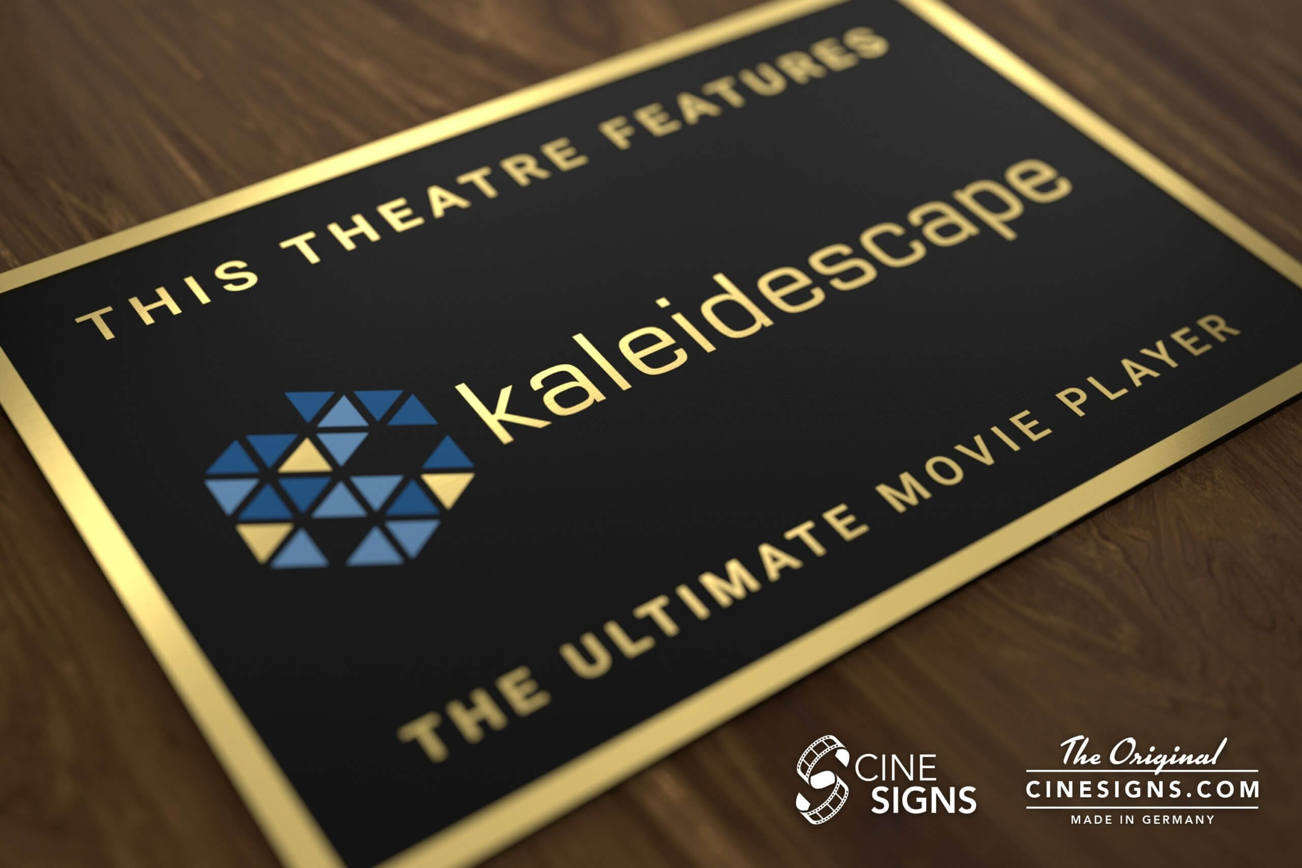 Kaleidescape Sign by CineSigns — angled view from the left