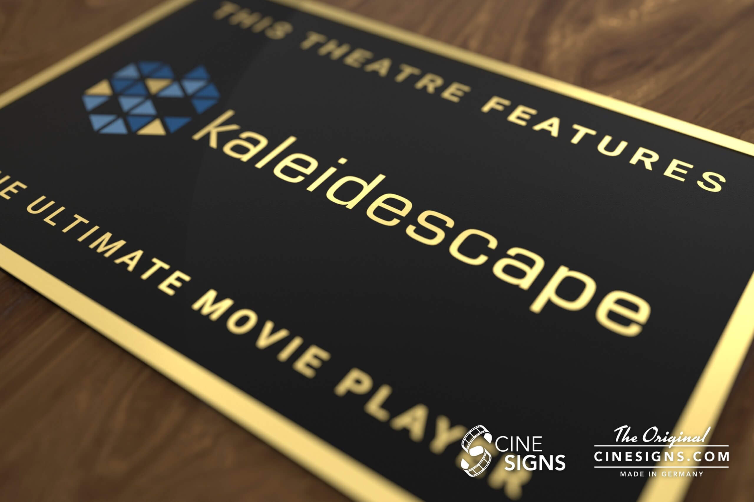 Kaleidescape Sign by CineSigns — angled view from the right