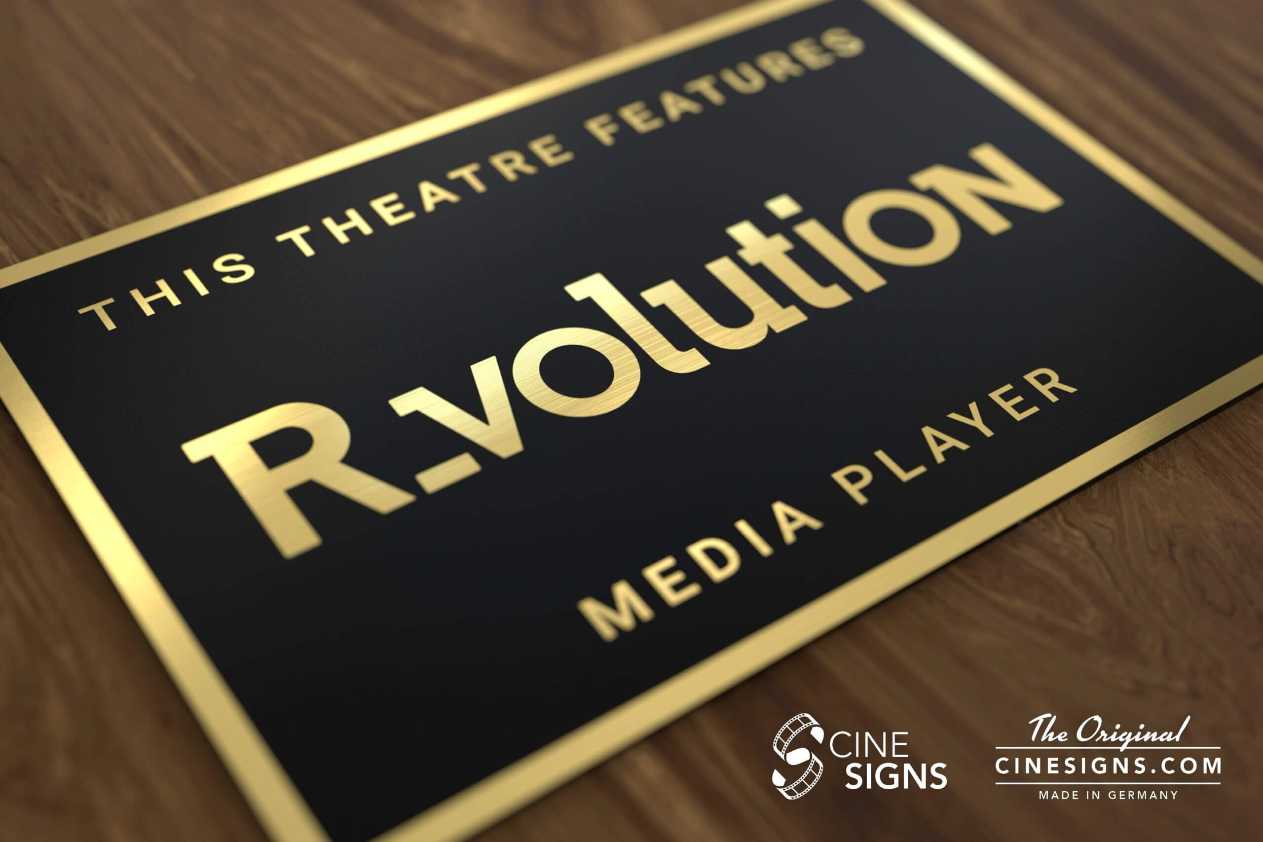 Rvolution Sign by CineSigns — angled view from the left