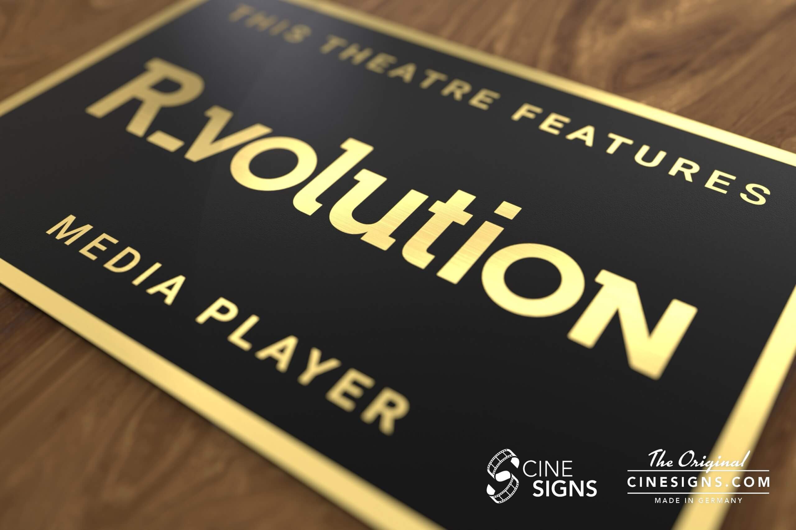 Rvolution Sign by CineSigns — angled view from the right