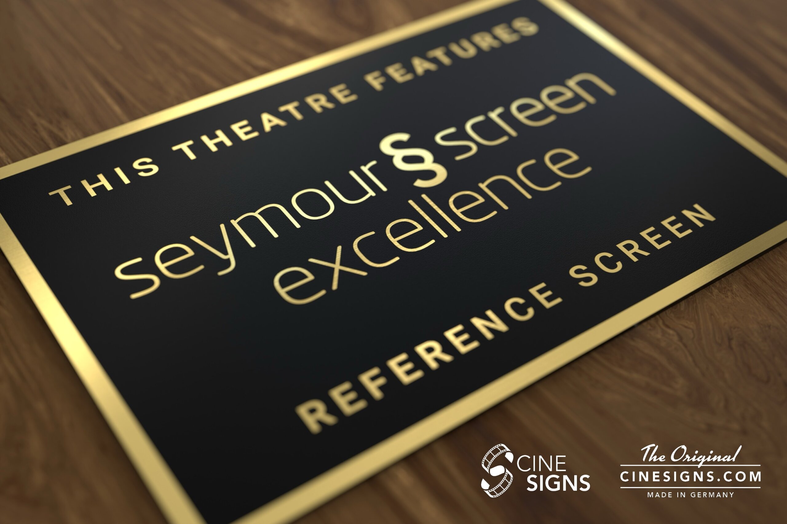 Seymour Screen Excellence Sign by CineSigns — angled view from the left