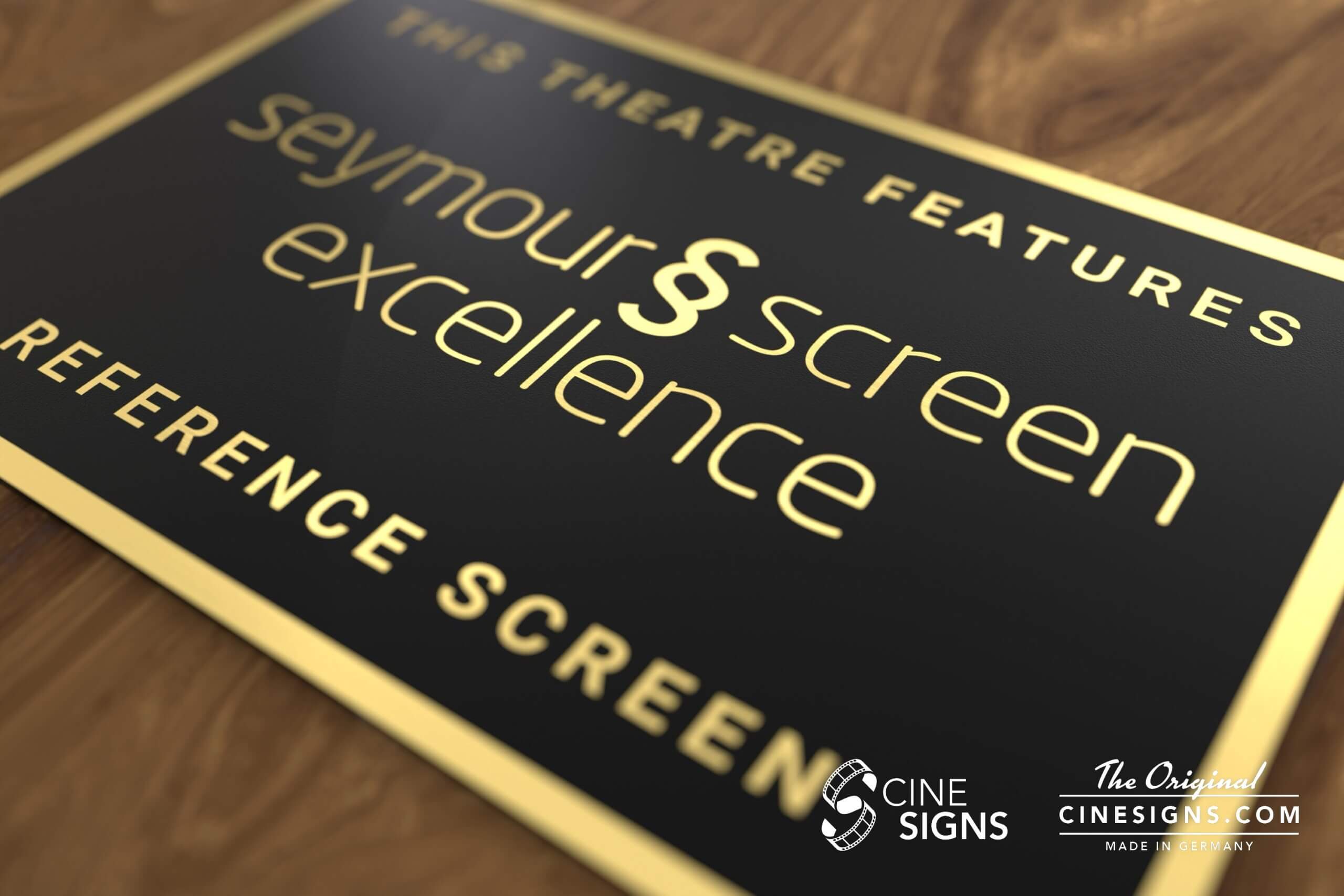 Seymour Screen Excellence Sign by CineSigns — angled view from the right