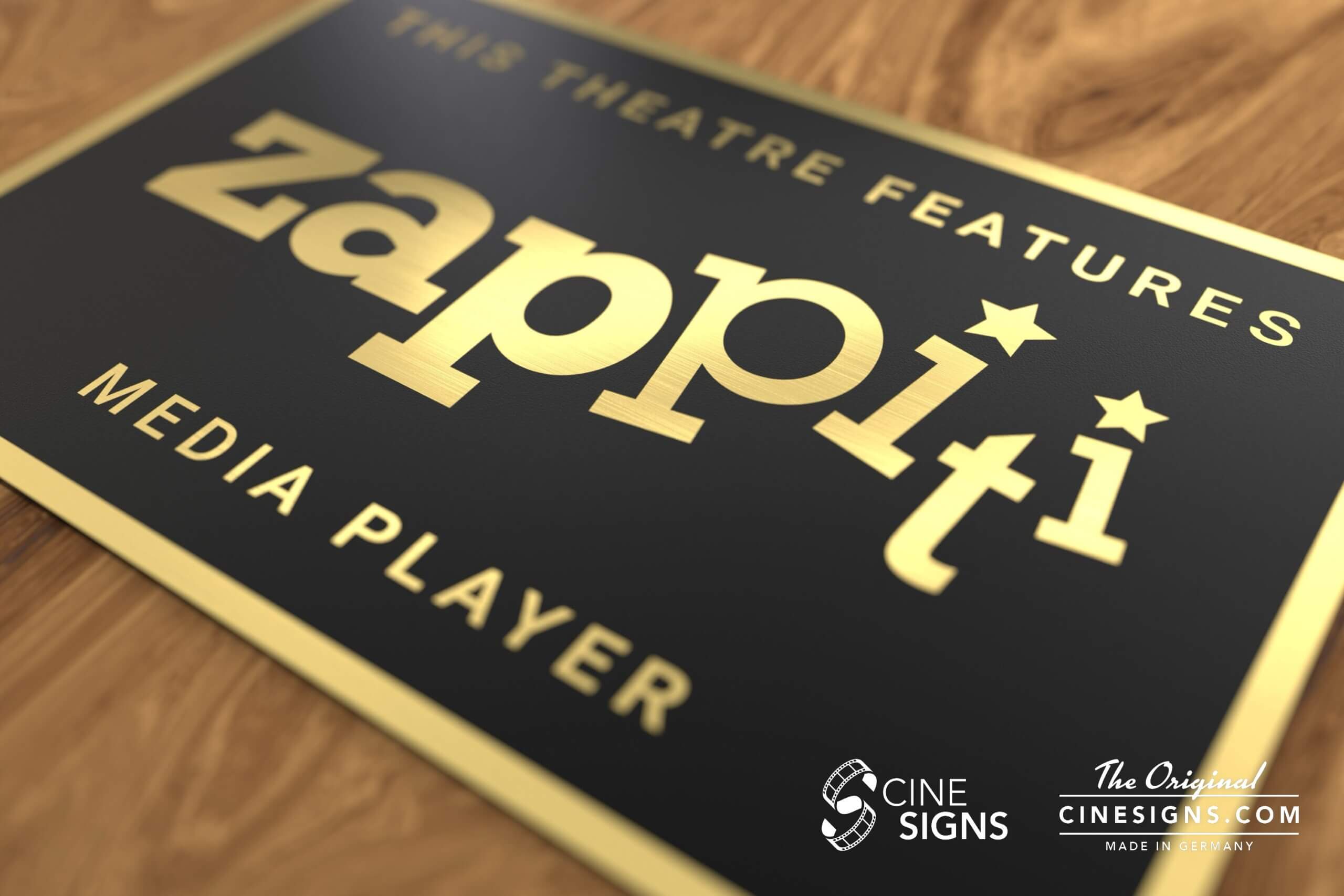 Zappiti Sign by CineSigns — angled view from the left